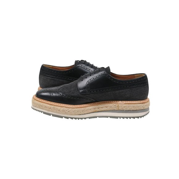 Prada Mens Wingtip Platform Espadrille Brogues US9 P8 Blue Denim Black Leather - Picture 5 of 8